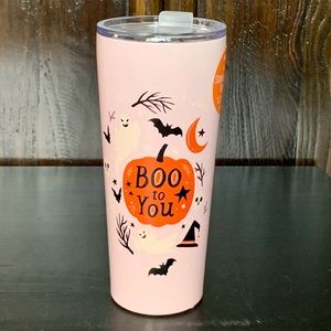 Boo to You - Pink Halloween Tumbler Ghosts Pumpkin Bats Witch Hat Moon Stars